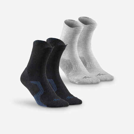 Čarape za planinarenje Crossocks visoke dječje crno-sive 2 para