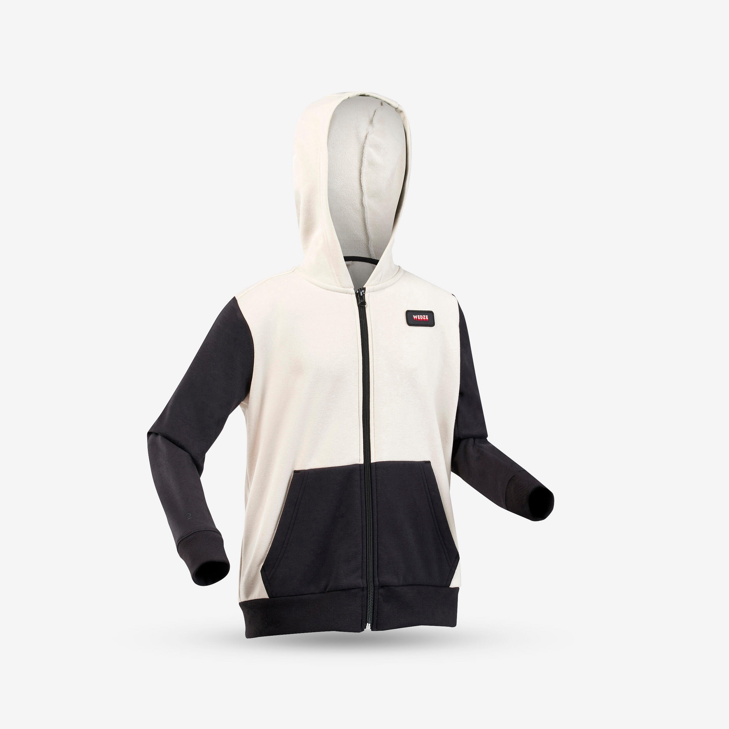 DREAMSCAPE Detská mikina Hoodie 500 na skateboard a snowboard hrejivá a hebká béžovo-čierna 161-172 cm