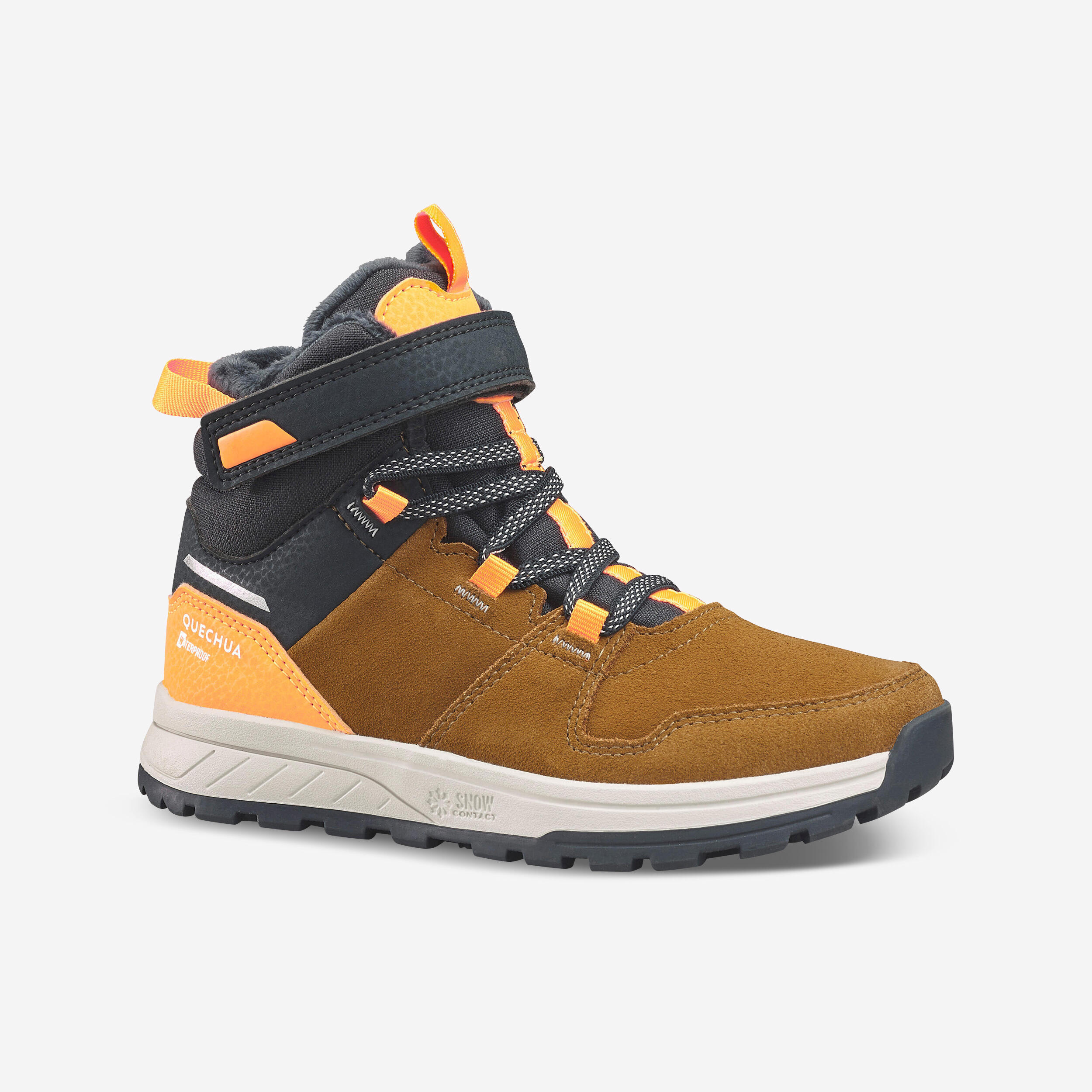 Children s warm waterproof hiking boots SH500 leather Velcro size 7 2 Decathlon