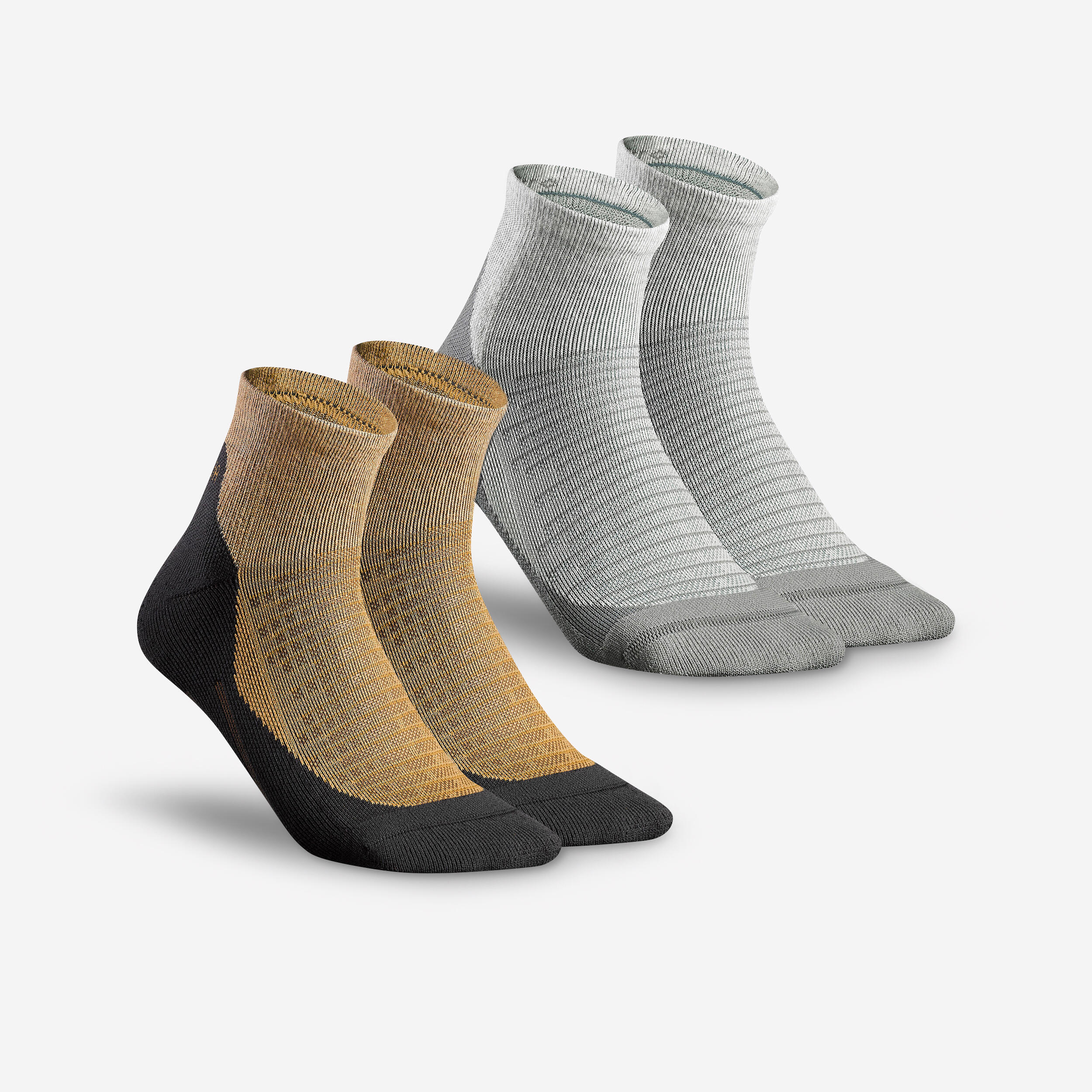 Unisex Quick Dry Mid Ankle Socks 2 Pairs Brown Grey - NH100-image-7