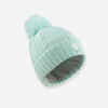 KIDS’ SKI HAT - CABLE-KNIT FUR WOOL - PALE GREEN 