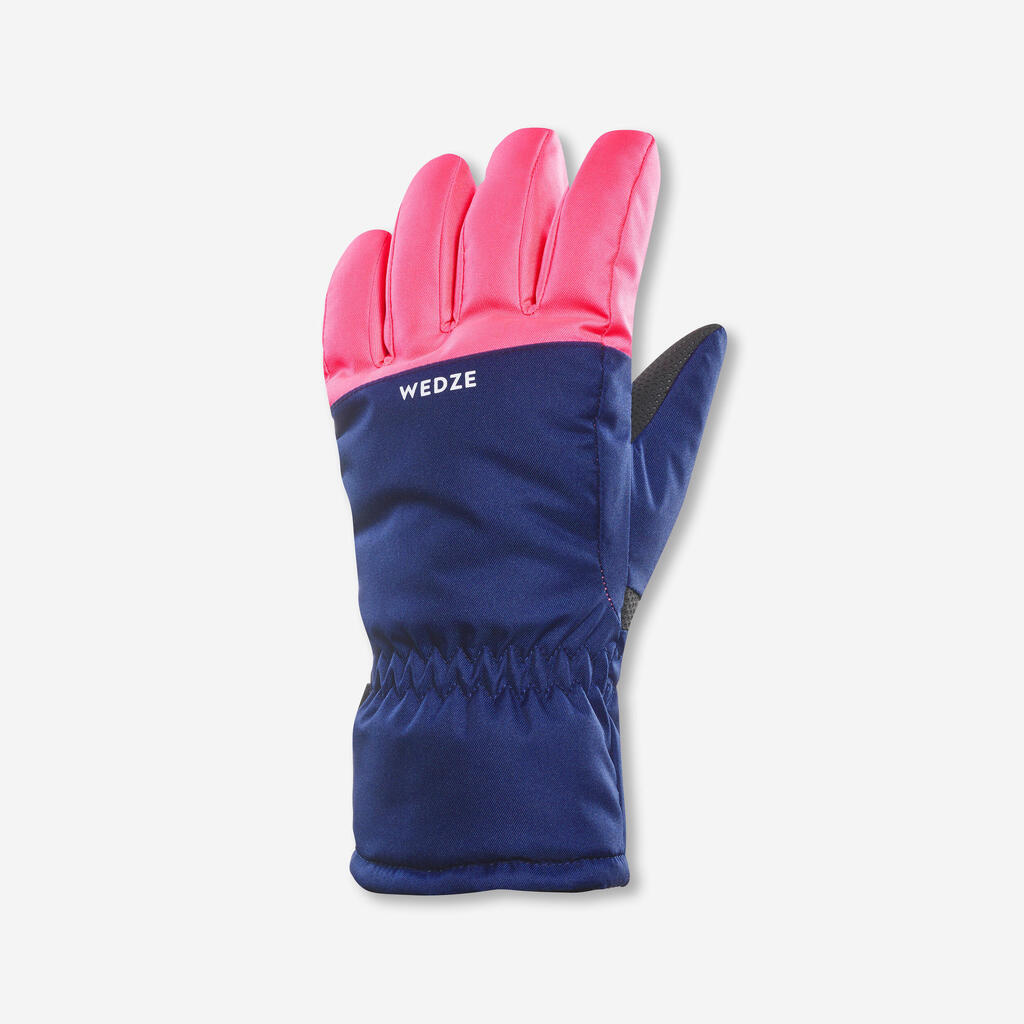 GANTS DE SKI CHAUDS ET IMPERMÉABLES ENFANT - 100 BLEU ET  ROSE FLUO