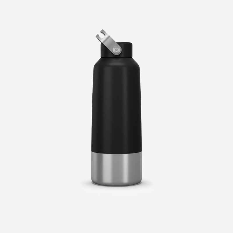 1 L stainless steel flask with screw cap for hiking - black