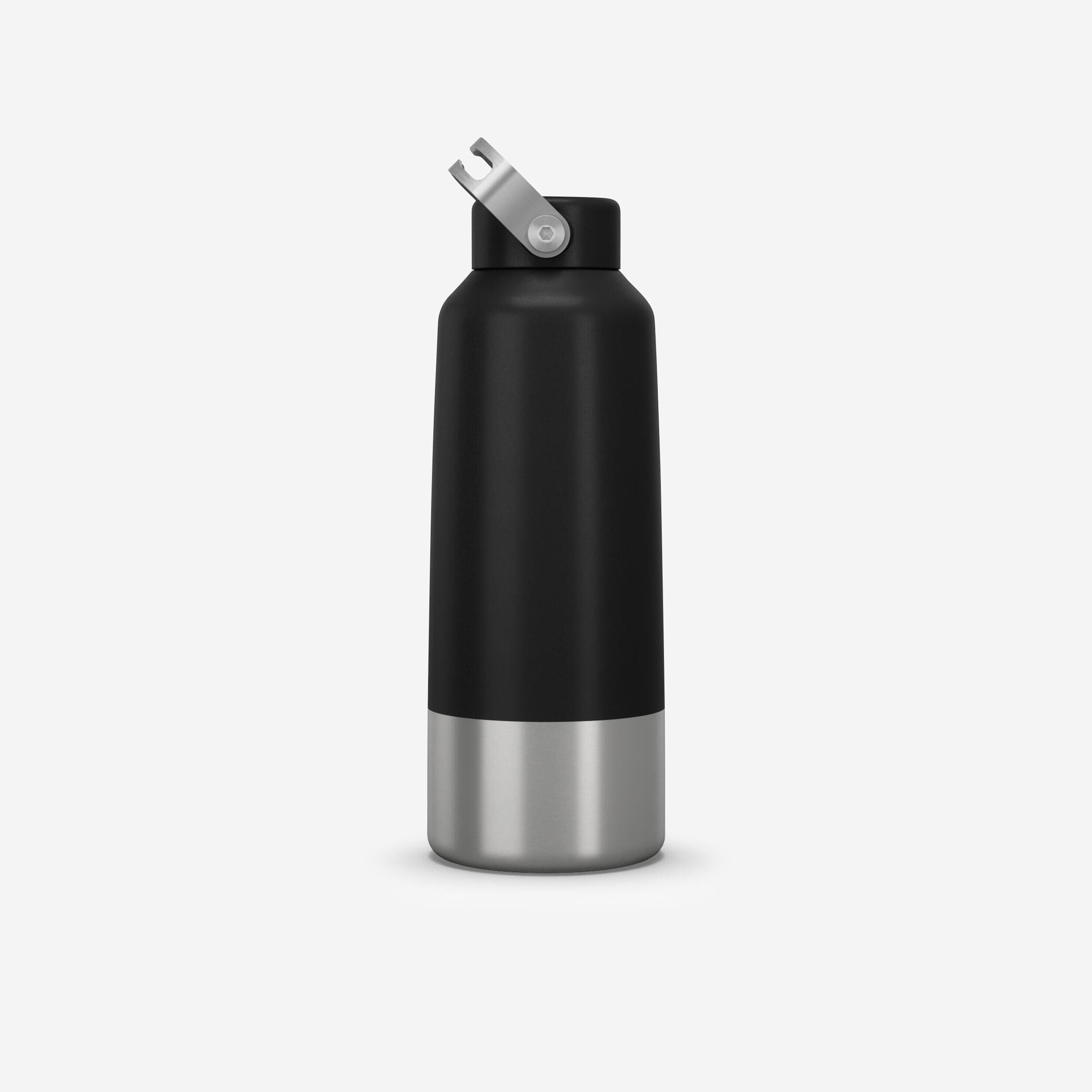 QUECHUA 1 L stainless steel flask with screw cap for hiking - black
