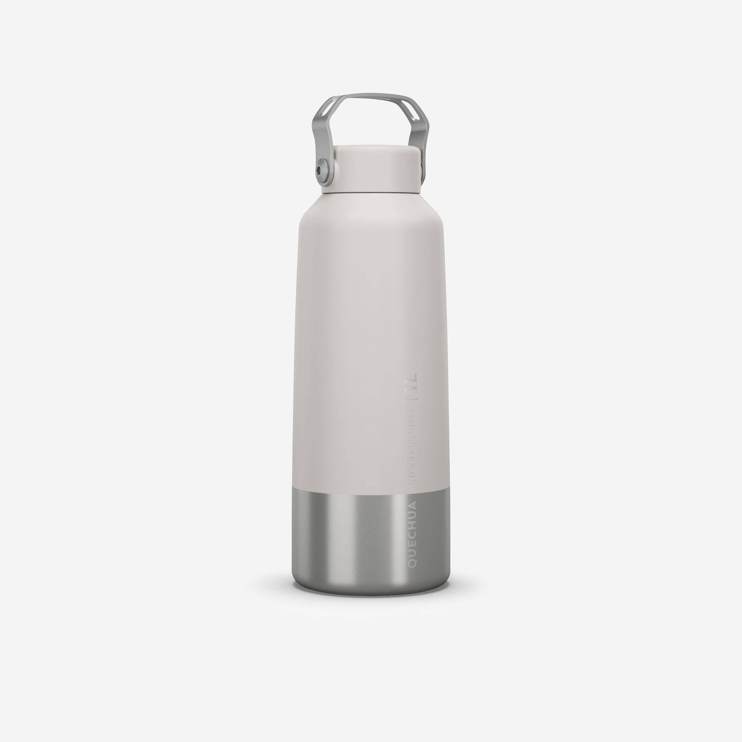 Stainless Steel Water Bottle with Wide Carry Handle Cap - 1 Litre Beige -  1