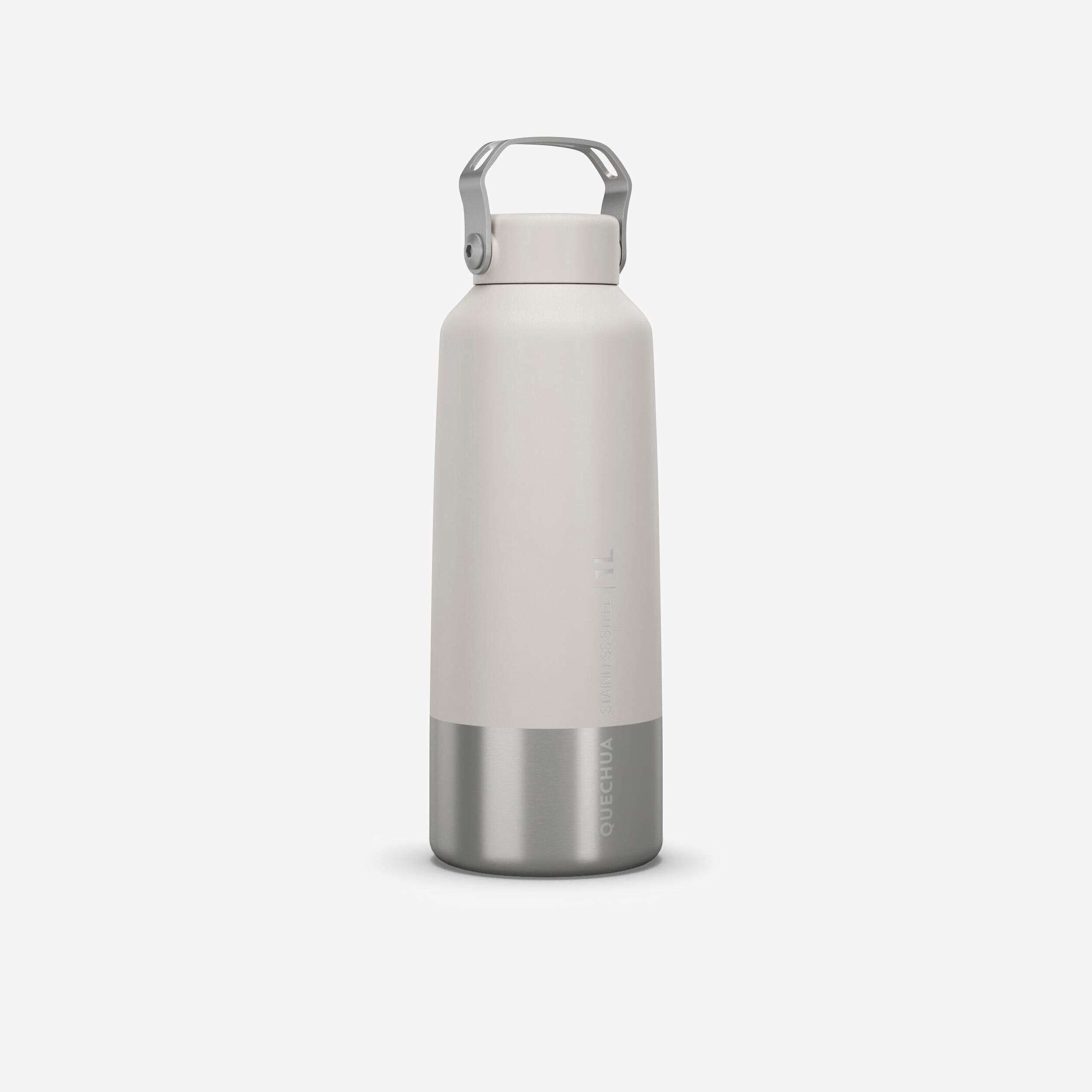 QUECHUA 1 L stainless steel flask with screw cap for hiking - White