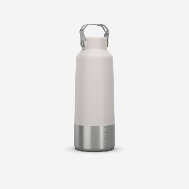 Stainless Steel Water Bottle with Wide Carry Handle Cap - 1 Litre Beige