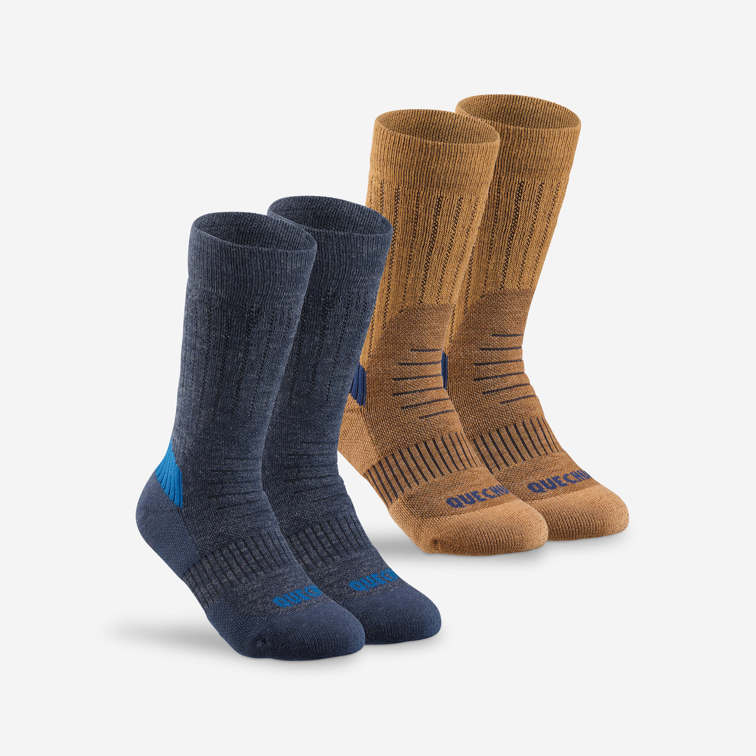 QUECHUA Kids’ Warm Hiking Socks SH100 Mid 2 Pairs