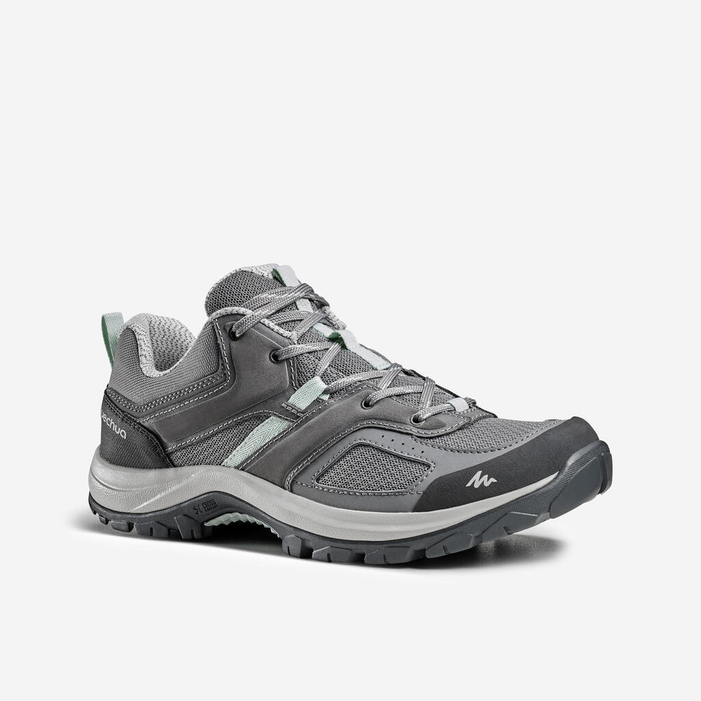 Chaussures de randonnée montagne - MH100 gris/vert- Femme