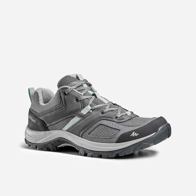 Tenis de senderismo en montaña gris con verde para mujer MH100