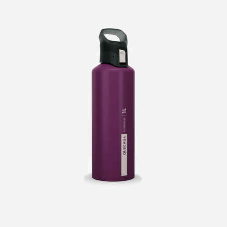 1 L aluminium water flask 500 with quick-release cap for hiking - Purple