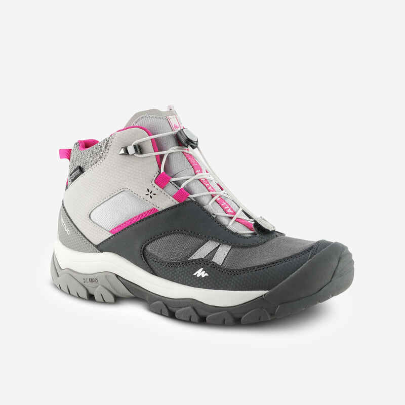 Children's waterproof lace-up walking shoes  CROSSROCK MID size 3-5 - Grey