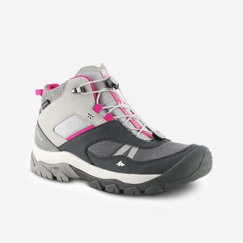 Waterdichte halfhoge wandelschoenen voor kinderen Crossrock grijs 35-38 veters