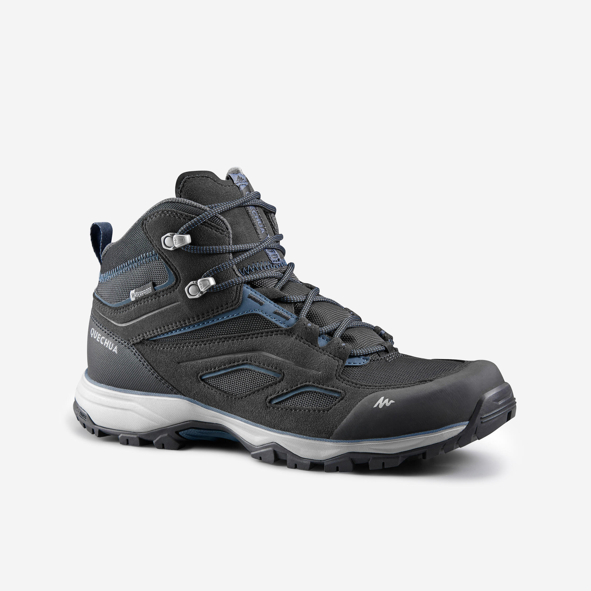QUECHUA Men's Waterproof Mountain Walking Boot-Shoes - MH100 Mid - Black