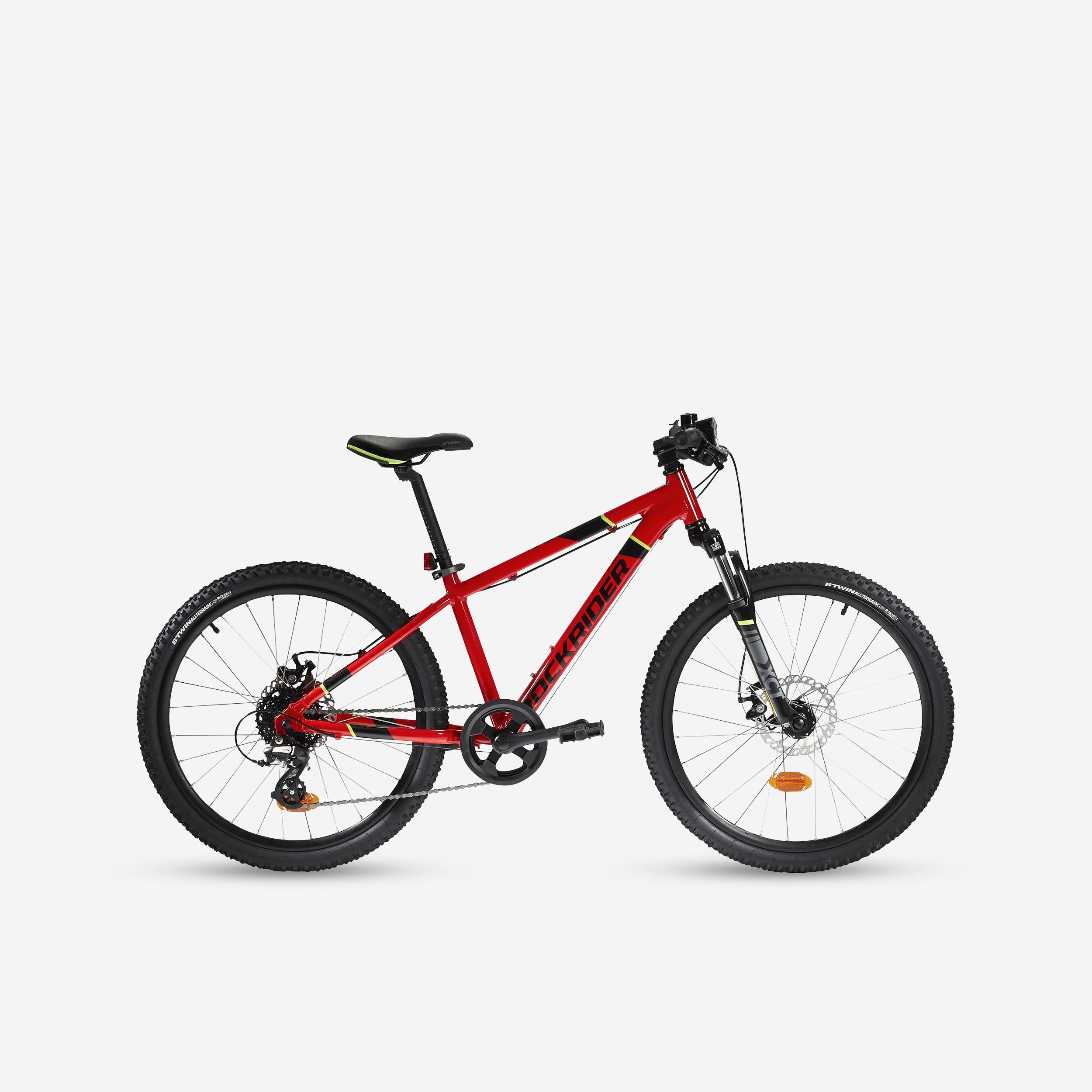 ROCKRIDER Kids' 24-inch lightweight aluminium mountain bike, red