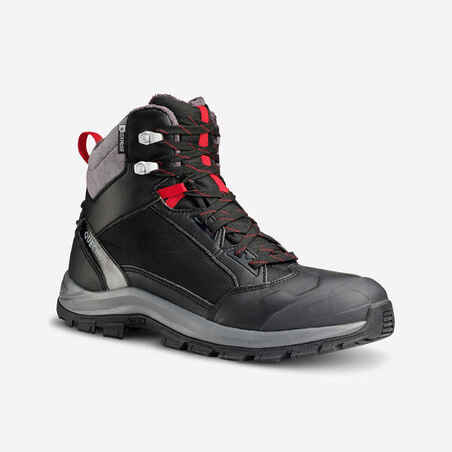 Črni moški topli vodoodporni srednje visoki pohodniški čevlji SH500 