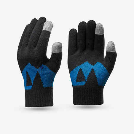 Modro-sive pletene pohodniške rokavice SH100 za otroke 