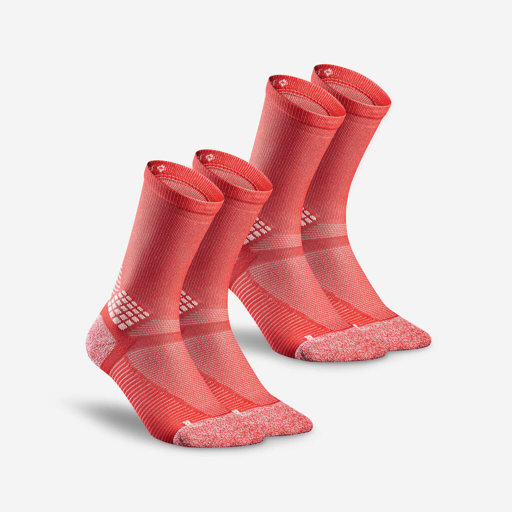 Adults’ high-rise hiking socks (2 pairs), Hike 500 - Orange