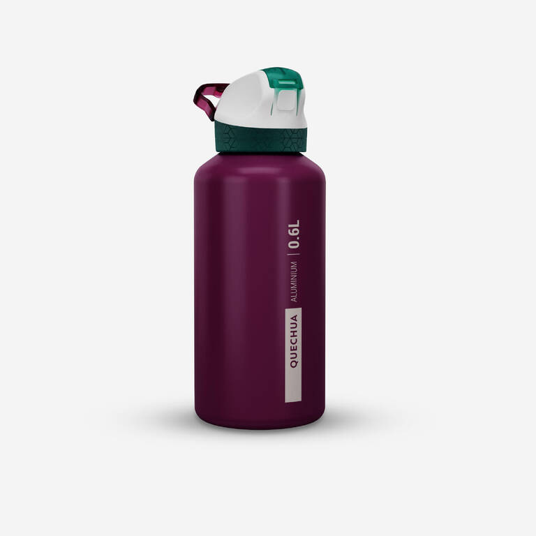 Kids 0.6 L aluminium flask with instant-open cap and pipette for hiking