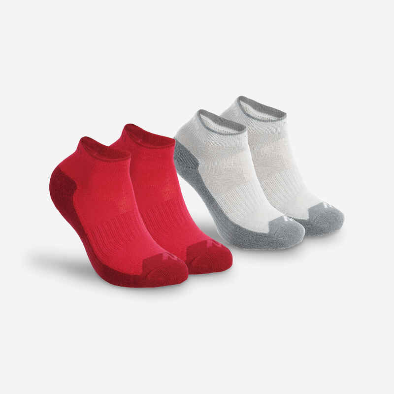 Kids’ hiking socks MH100 Pink/Grey packaged as 2 pairs