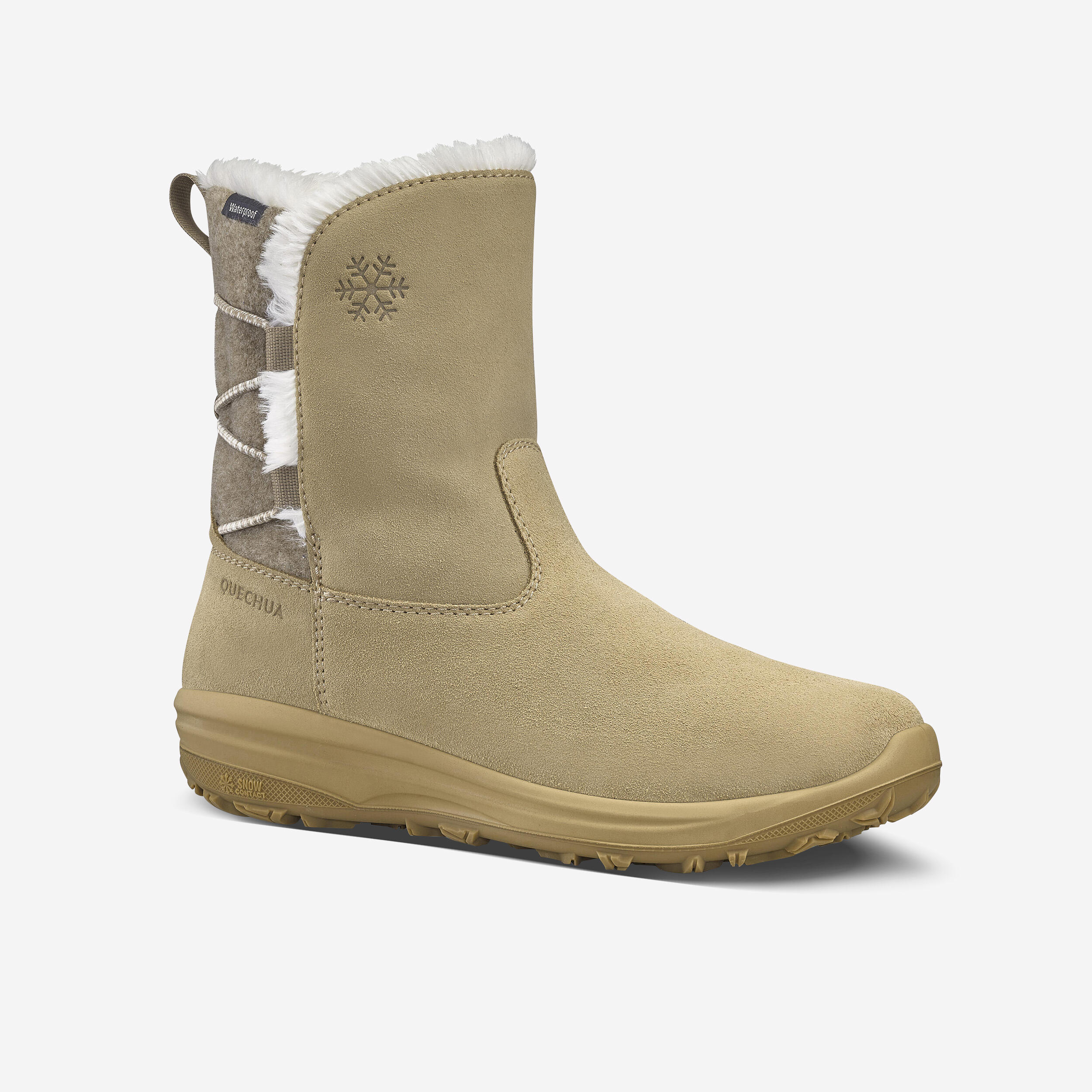 Women’s warm and waterproof snow leather hiking boots, NH500 - Beige