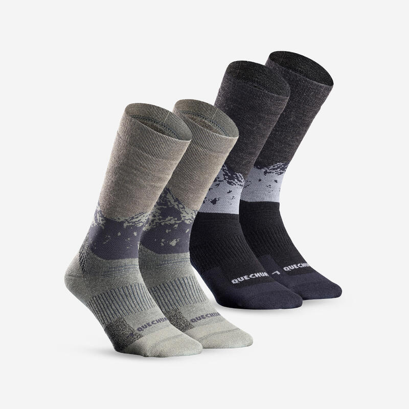 Chaussettes de randonnée chaudes, HIKE 500 Mid vert noir