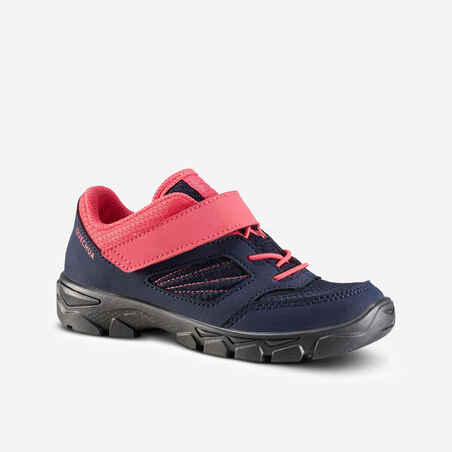Modri in rožnati pohodniški čevlji s trakom na ježek MH100 za otroke