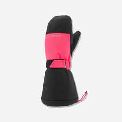 KIDS’ WARM AND WATERPROOF SKI MITTENS - 550 BLACK NEON PINK