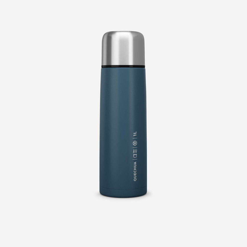 Bouteille isotherme inox 1L avec gobelet pour la randonnée - bleu