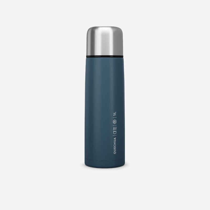 1 L stainless steel isothermal water bottle with cup for hiking - Blue