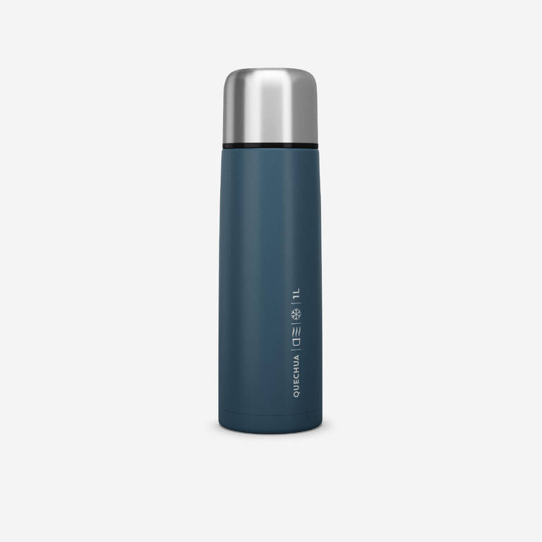 1 L stainless steel isothermal water bottle with cup for hiking - Blue