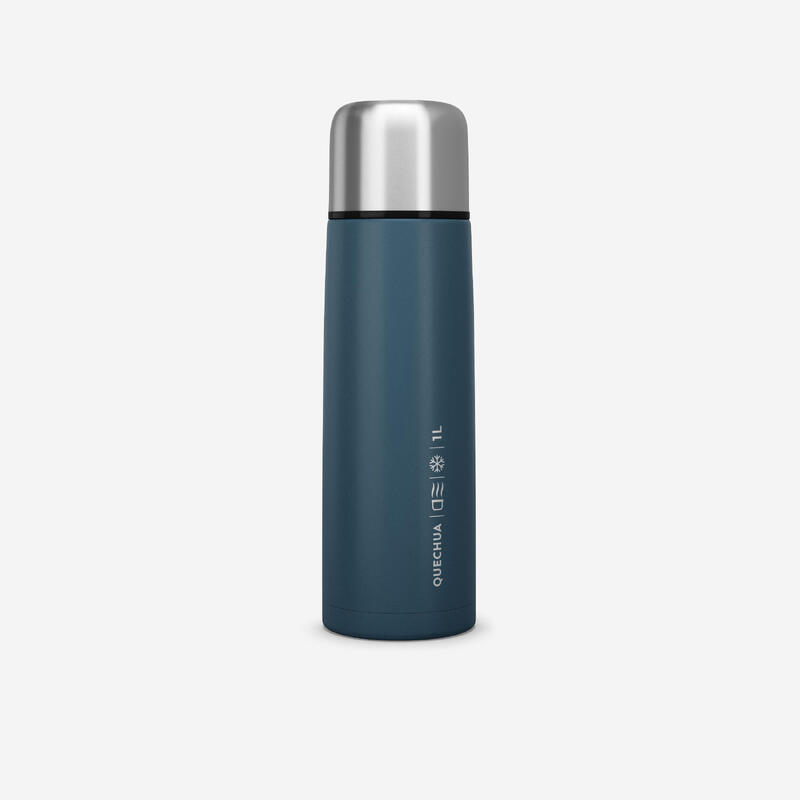 Bouteille isotherme inox 1L avec gobelet pour la randonnée - bleu