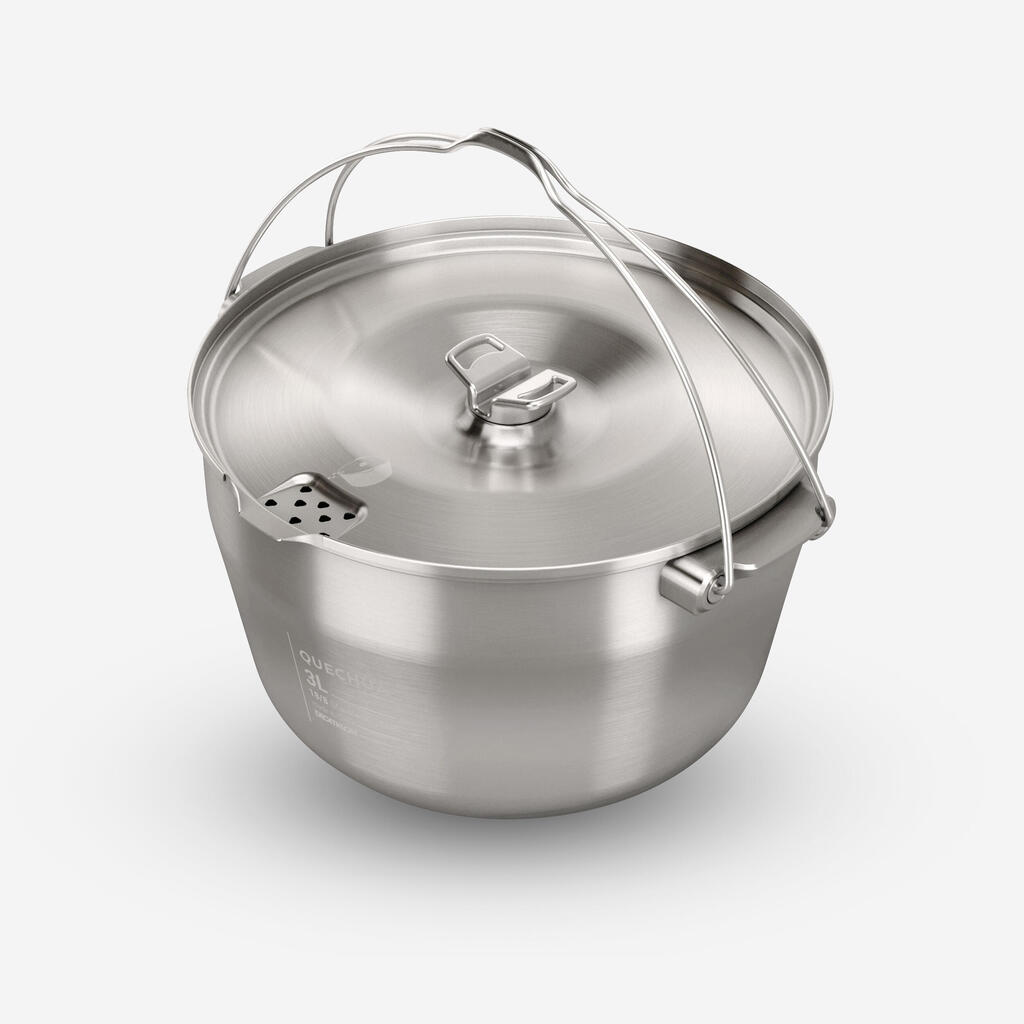 4-person camp fire cooking pot - stainless steel -3 litres