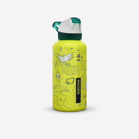 Kids 0.6 L aluminium flask with instant-open cap and pipette for hiking