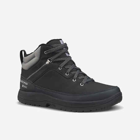 Črni moški topli vodoodporni srednje visoki pohodniški čevlji SH100 