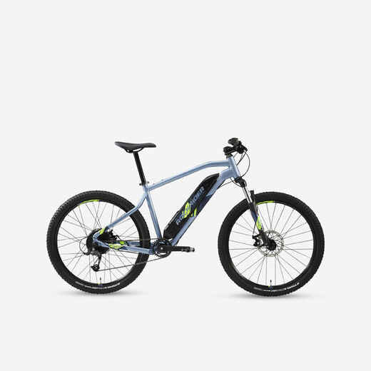 27.5-inch, 100 mm suspension electric mountain bike, blue