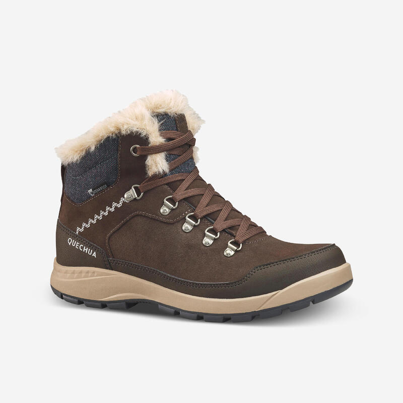 Botas de caminhada na neve quentes e impermeáveis em couro - SH900 Mid - mulher