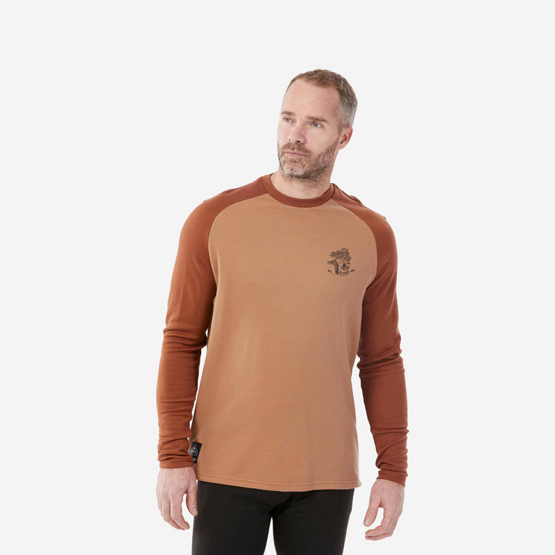 Thermoshirt voor skiën heren BL 590 merinowol kastanjebruin