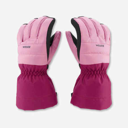 KIDS’ WARM AND WATERPROOF SKI GLOVES 500 Pink