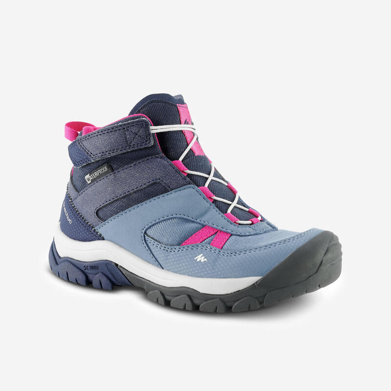 WATERPROOF MOUNTAIN HIKING SHOES - CROSSROCK MID - BLUE - KIDS - SIZE 28 TO 34