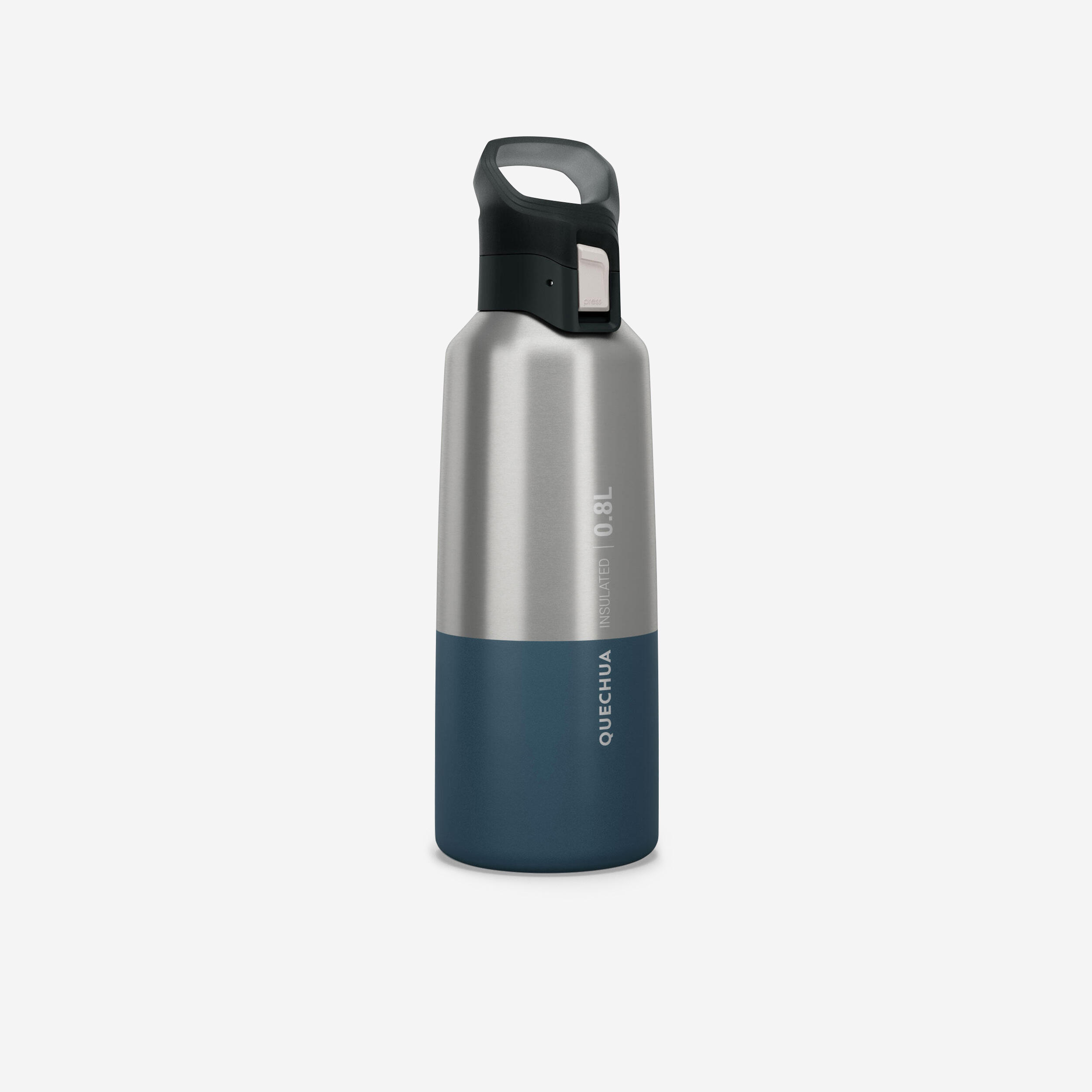 0.8 L stainless steel isothermal water bottle with quick-release cap for hiking  1/31