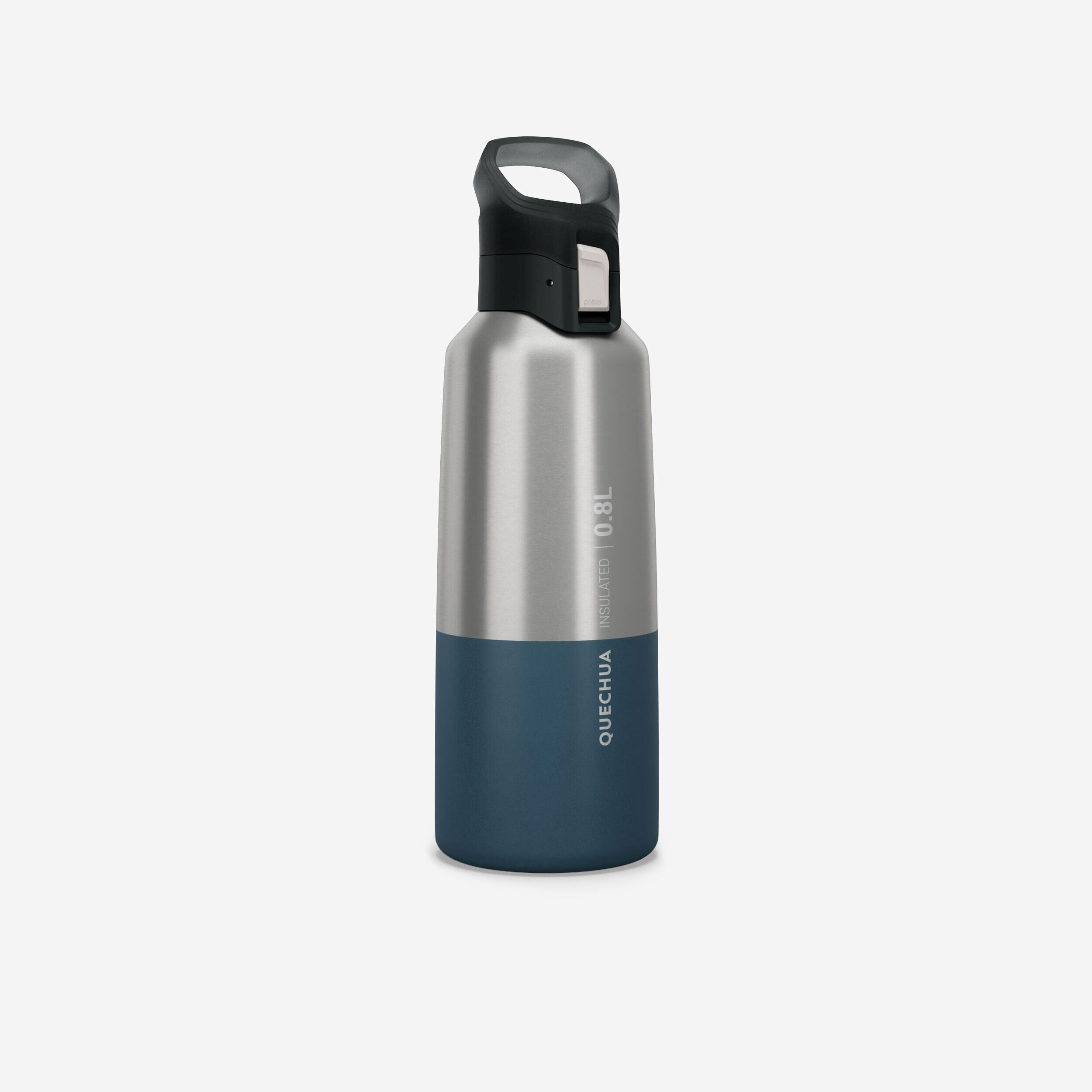 QUECHUA 0.8 L stainless steel isothermal water bottle with quick-release cap for hiking 