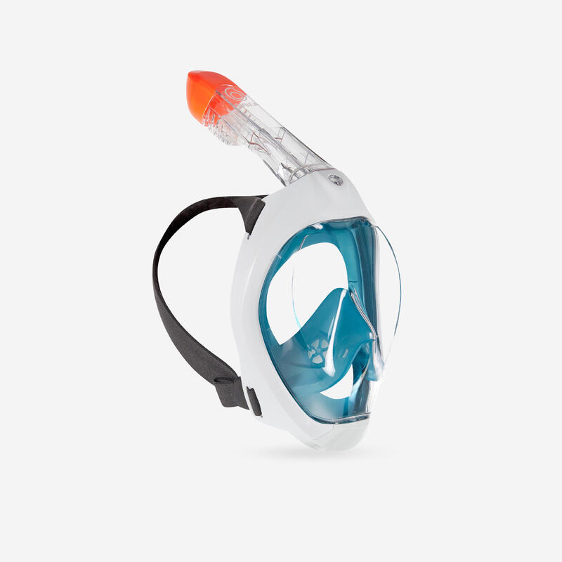 Maschera snorkeling adulto EASYBREATH 500 superficie azzurra