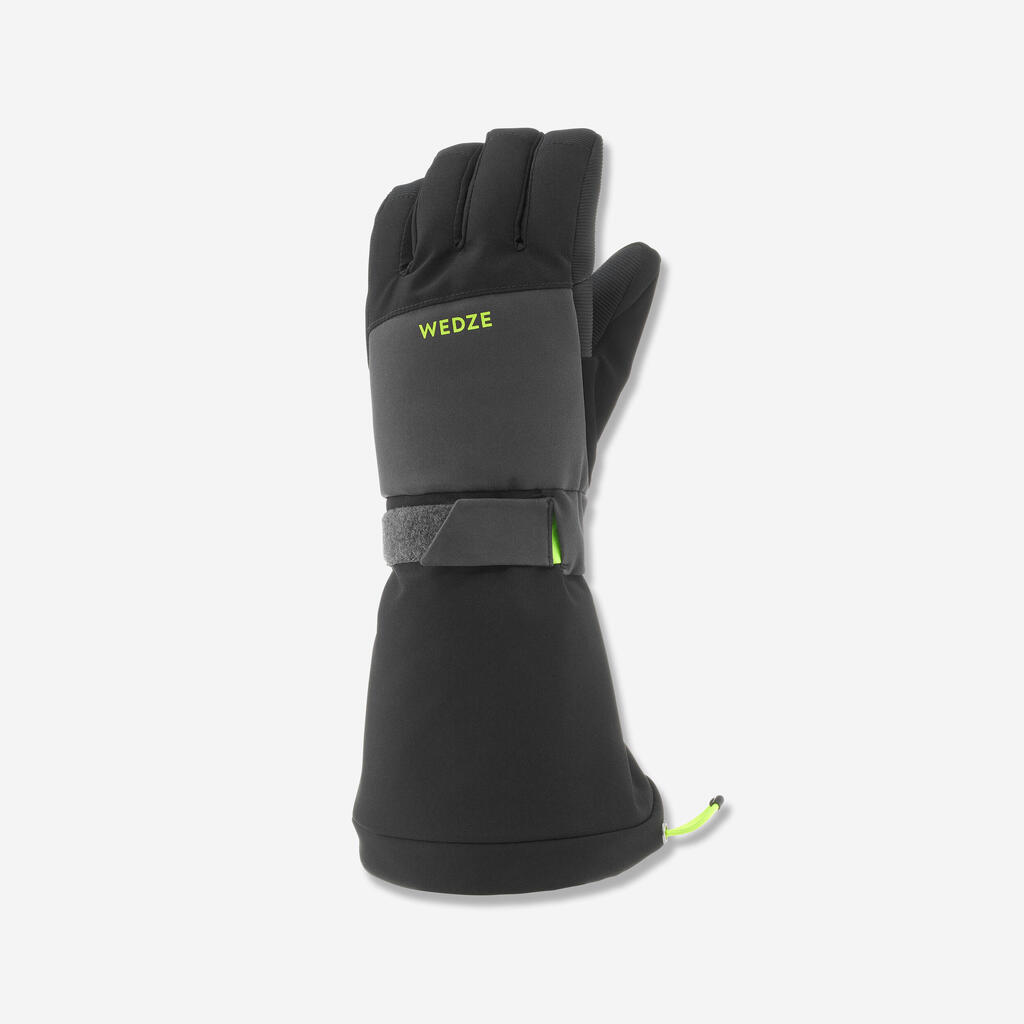 KIDS’ WARM AND WATERPROOF SKI GLOVES - 500 LONG GREEN 