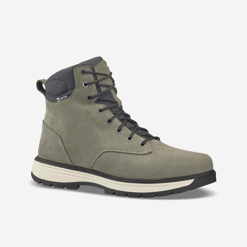 Botas de Couro de Caminhada Quentes e Impermeáveis Homem SH500 Cano Alto