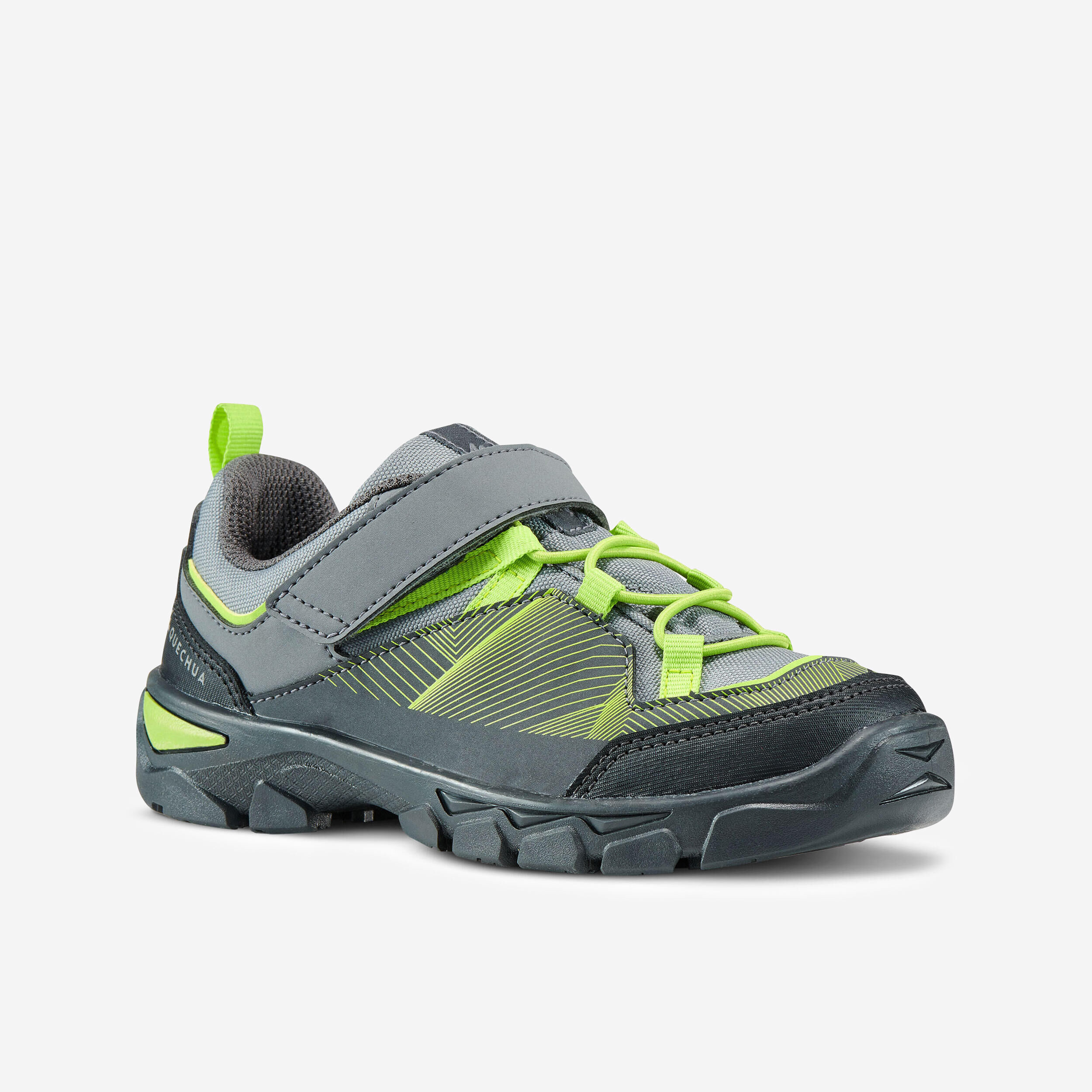 QUECHUA Kids' Velcro Hiking Shoes MH120 LOW 28 to 34 - Grey and Green