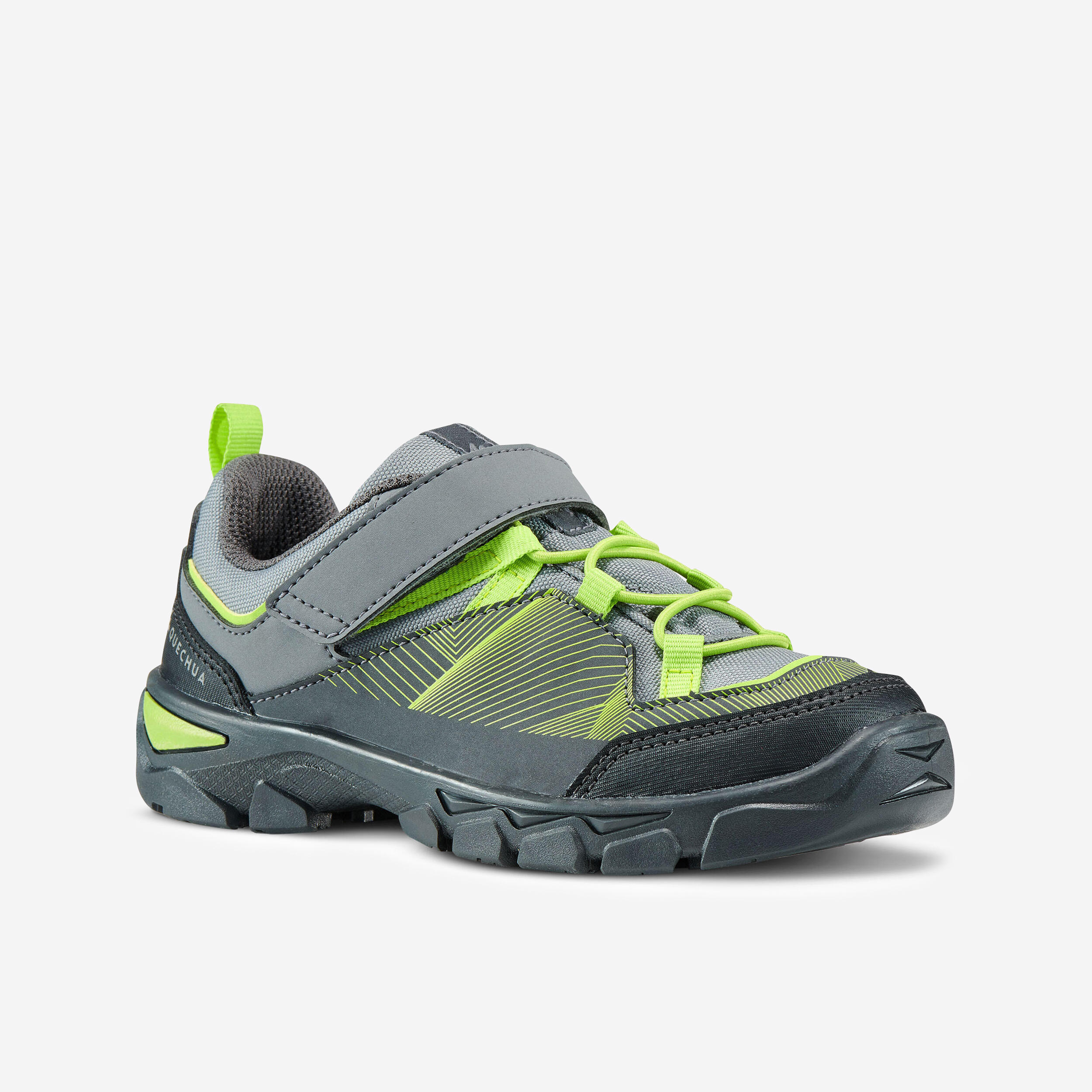 chaussures de randonnée enfant avec scratch mh120 low grises et vertes 28 au 34 - quechua