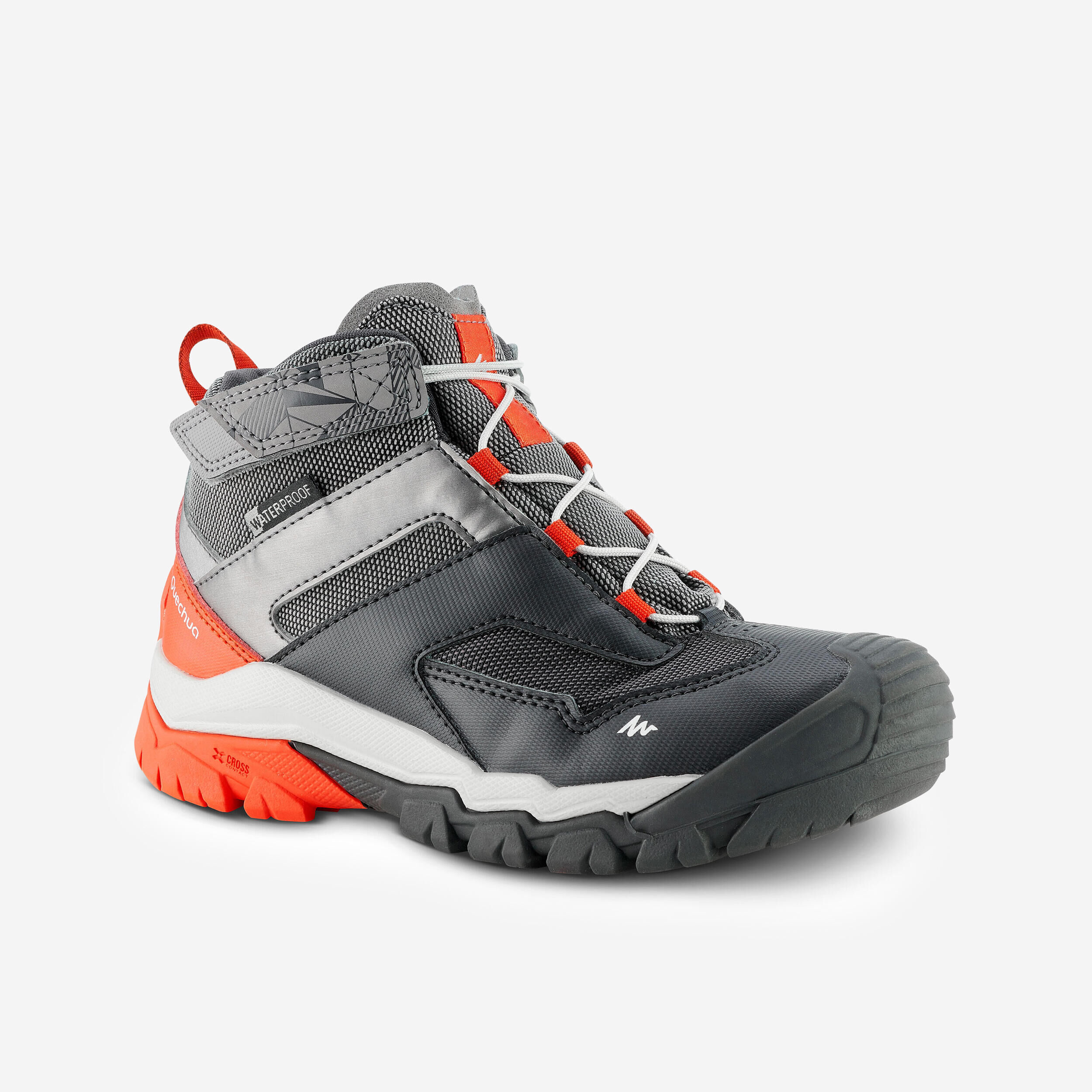 QUECHUA Kids’ Waterproof Hiking Shoes - CROSSROCK MID 28 TO 34 - Grey