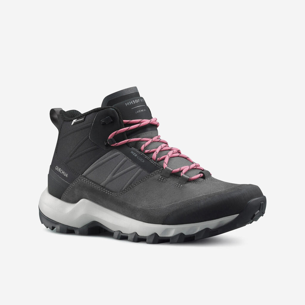 Tenis de senderismo de montaña MH500 Mid impermeables para Mujer gris