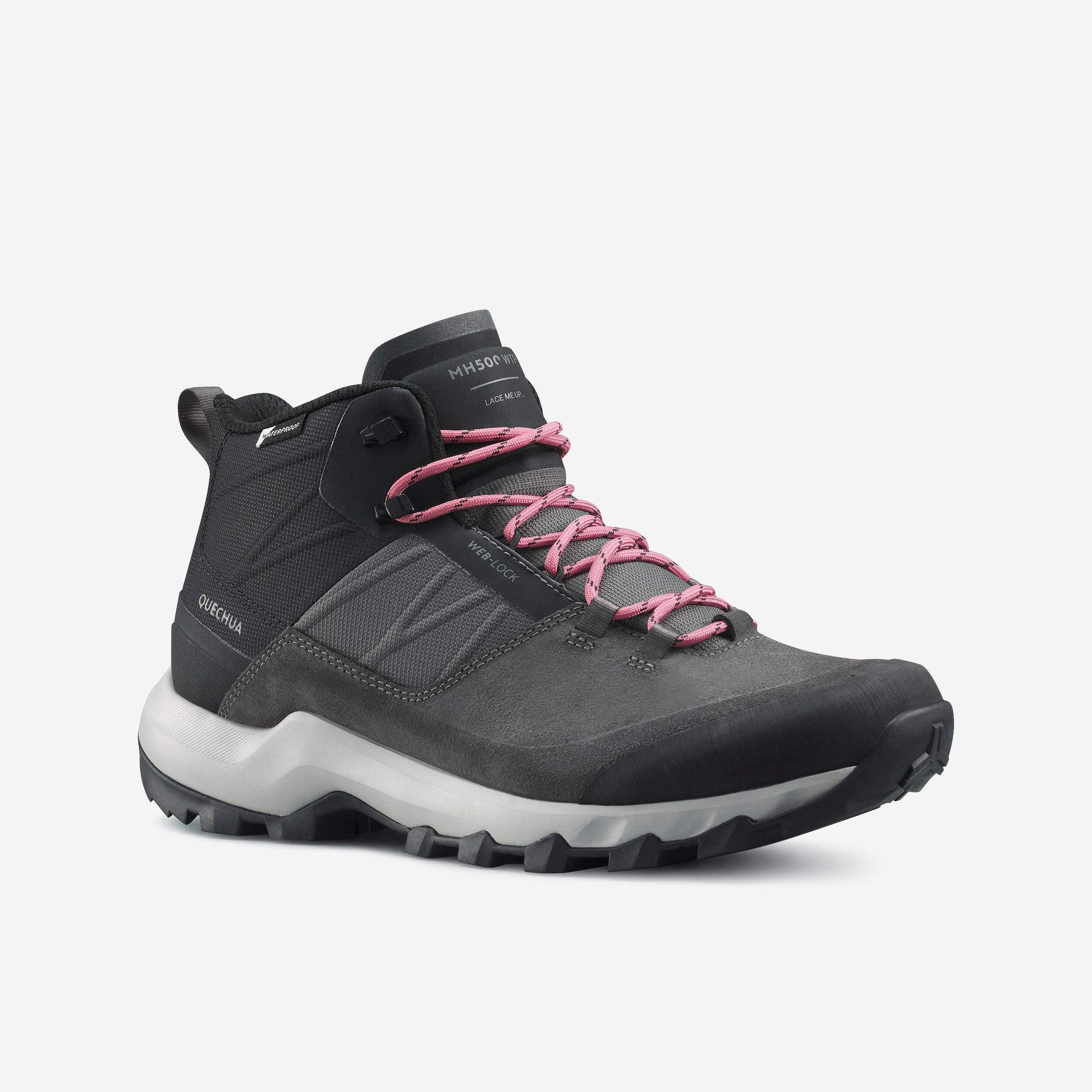 Women's Waterproof Mountain Walking Shoes - MH500 MID Grey 1/6